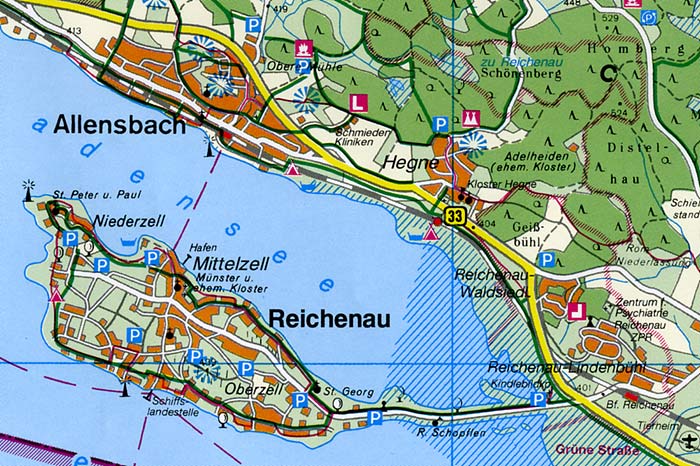 Insel Reichenau bei Konstanz (Bodensee) Kartenausschnitt
